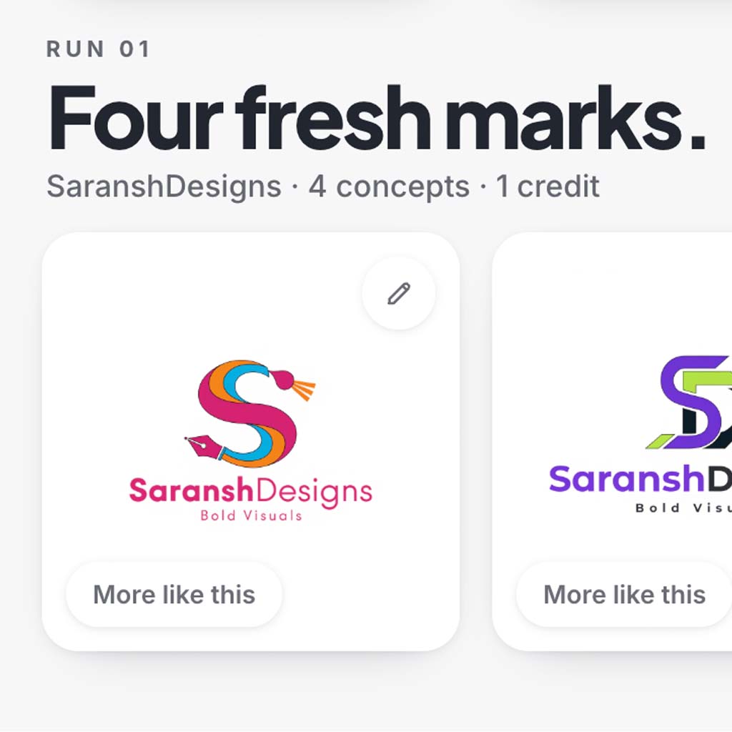Four fresh logo concepts side by side